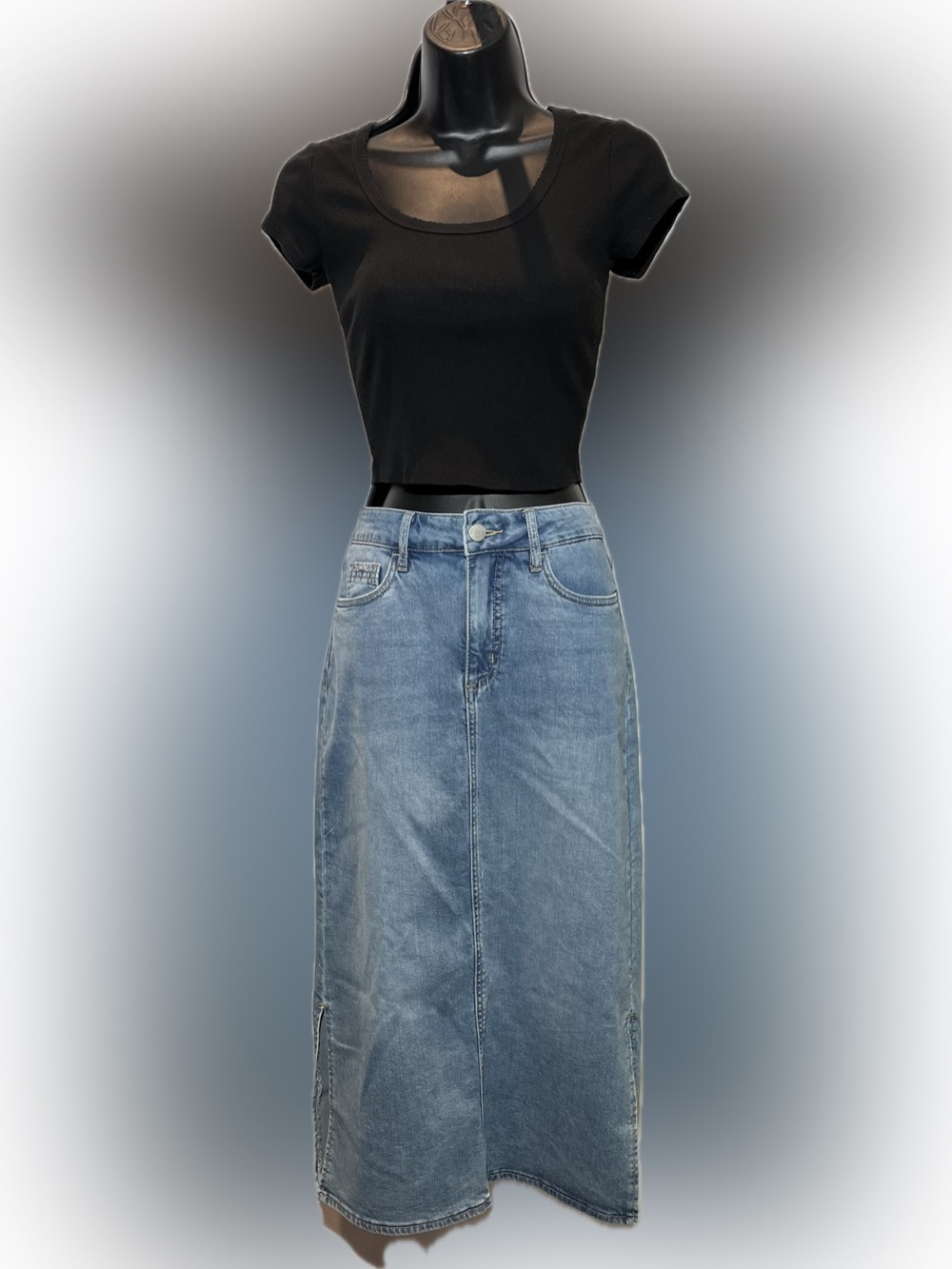 Classic Denim Midi Skirt - Blue